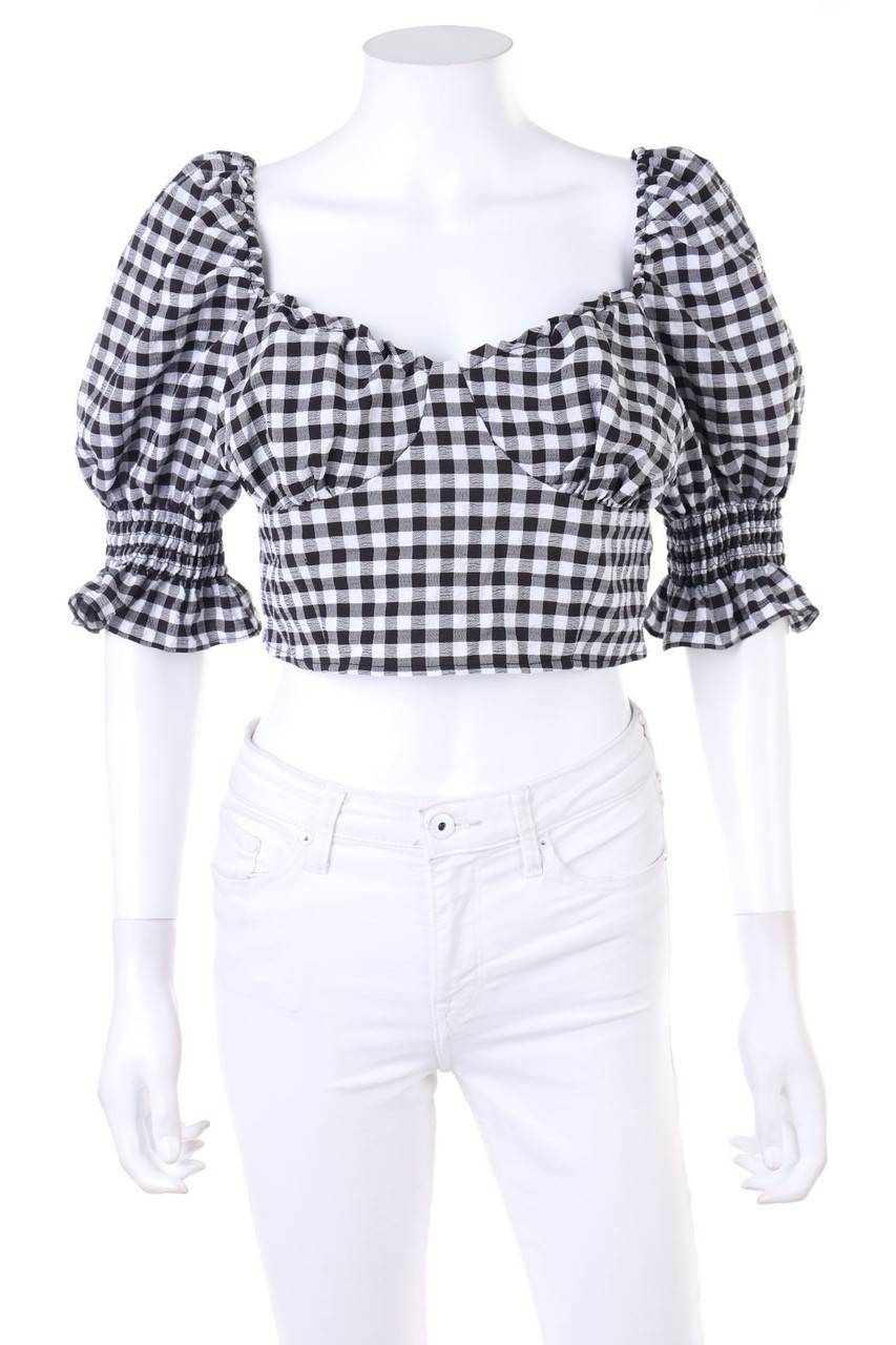 Carou H&M DIVIDED Cropped-Kurzarm-Bluse mit Puffärmeln Limitierter Zeitrabatt