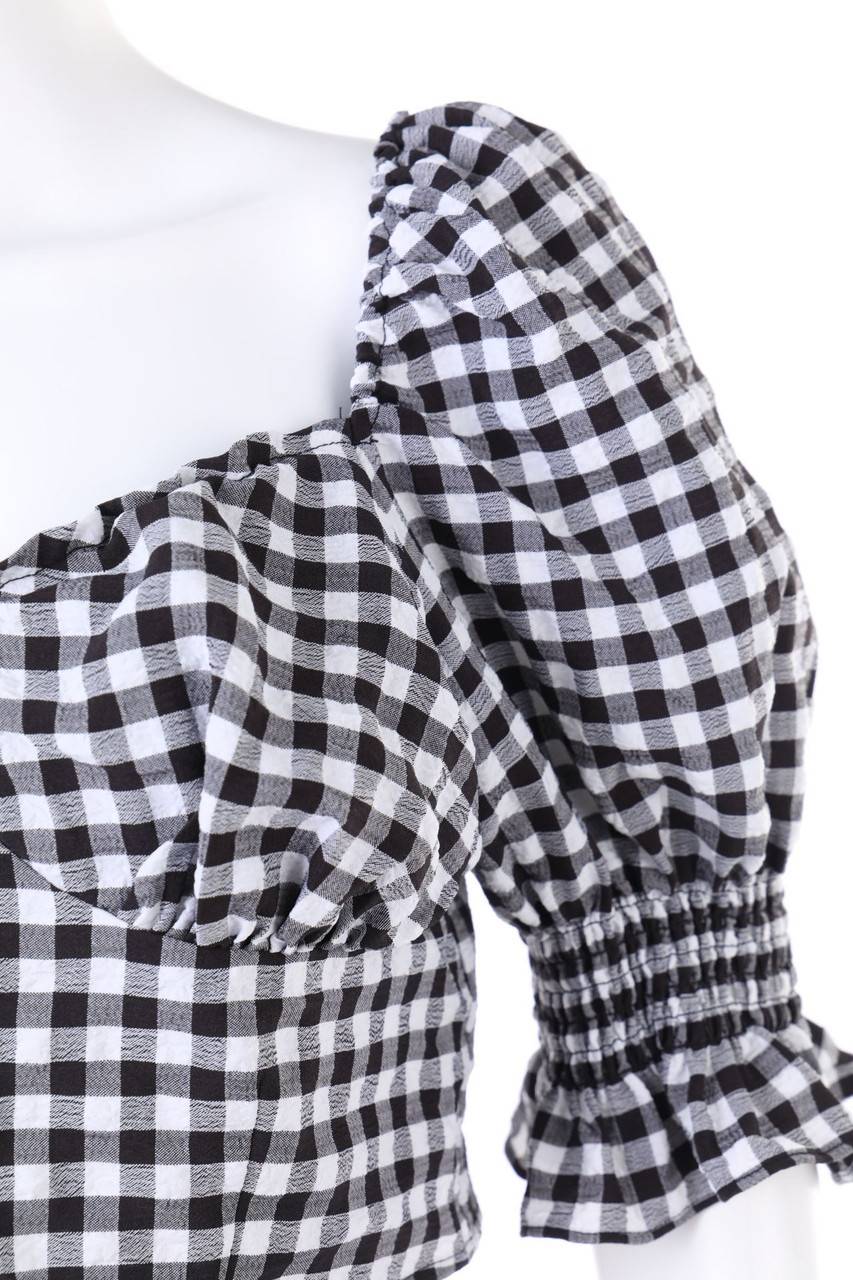 Carou H&M DIVIDED Cropped-Kurzarm-Bluse mit Puffärmeln Limitierter Zeitrabatt