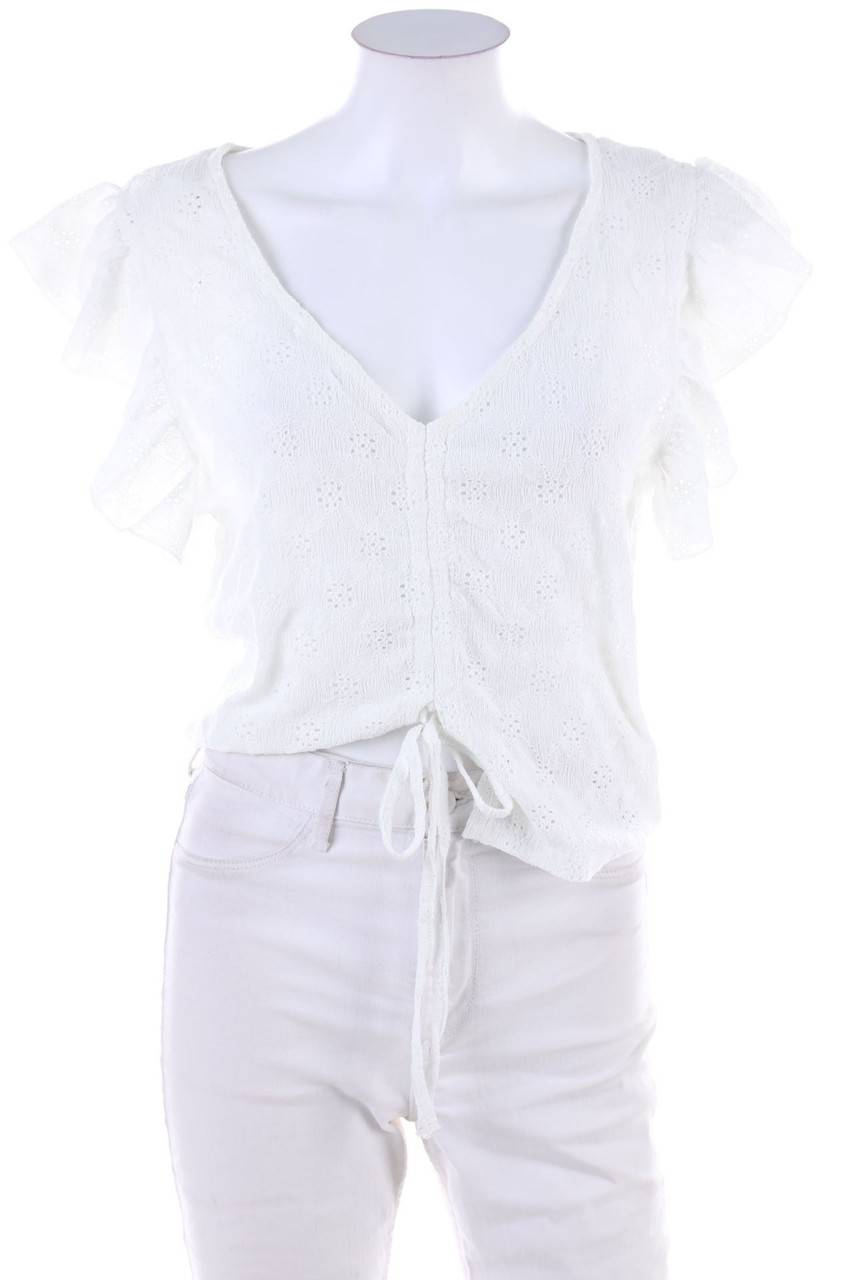 Carou Ohne Label Kurzarm-Bluse mit Lochspitze Großer Ausverkauf