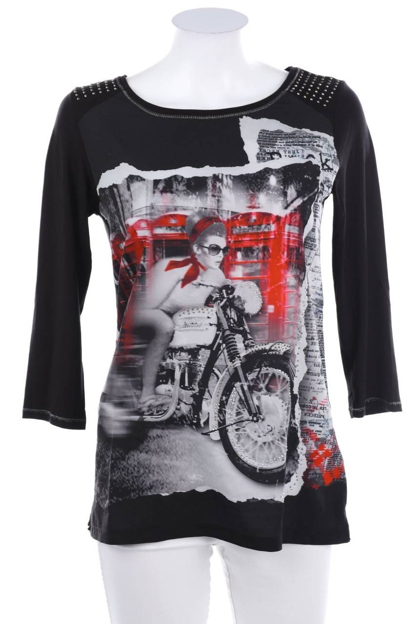 Carou monari Print-3/4-Arm-Shirt mit Strass-Steinen