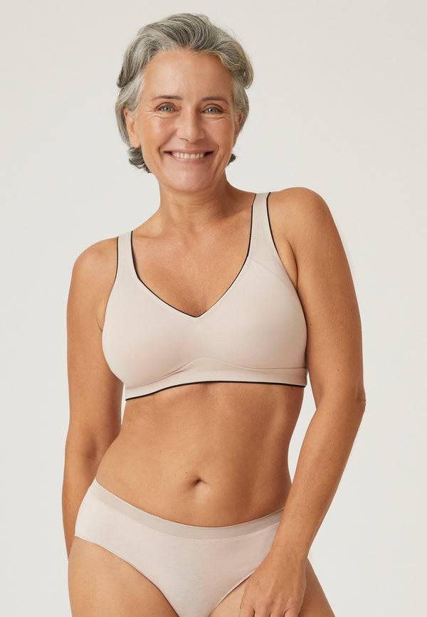 Naturana Natürlicher Baumwoll-Soft-BH - Light Beige/Schwarz Räumungsverkauf