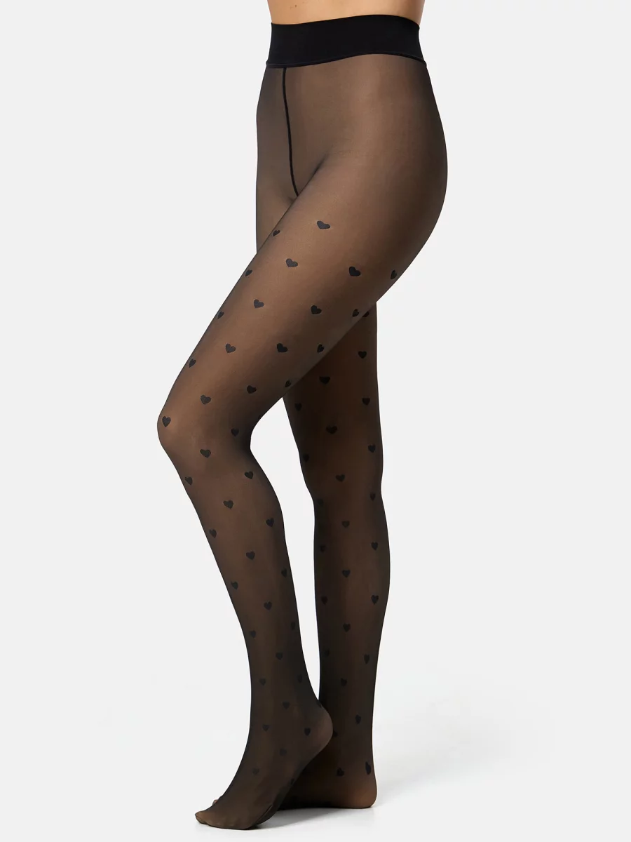 Nur Die Strumpfhose Warm & Transparent mit wärmendem Innenfleece 80 DEN Print - Herzdesign - Größe 40-44 Riesige Rabatte